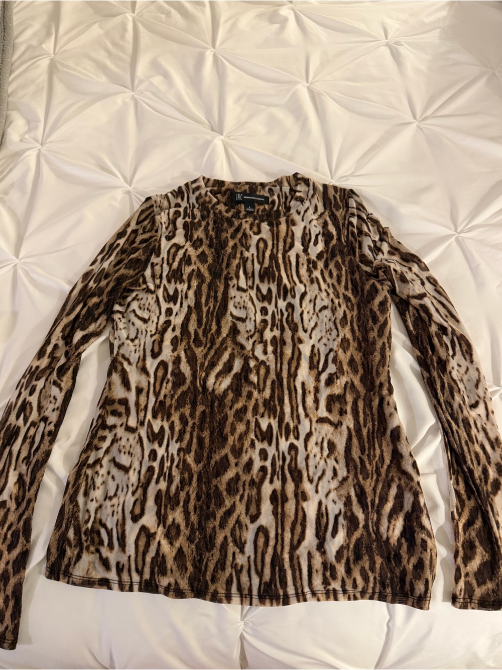 INC Animal Print Long Sleeve Mesh Top